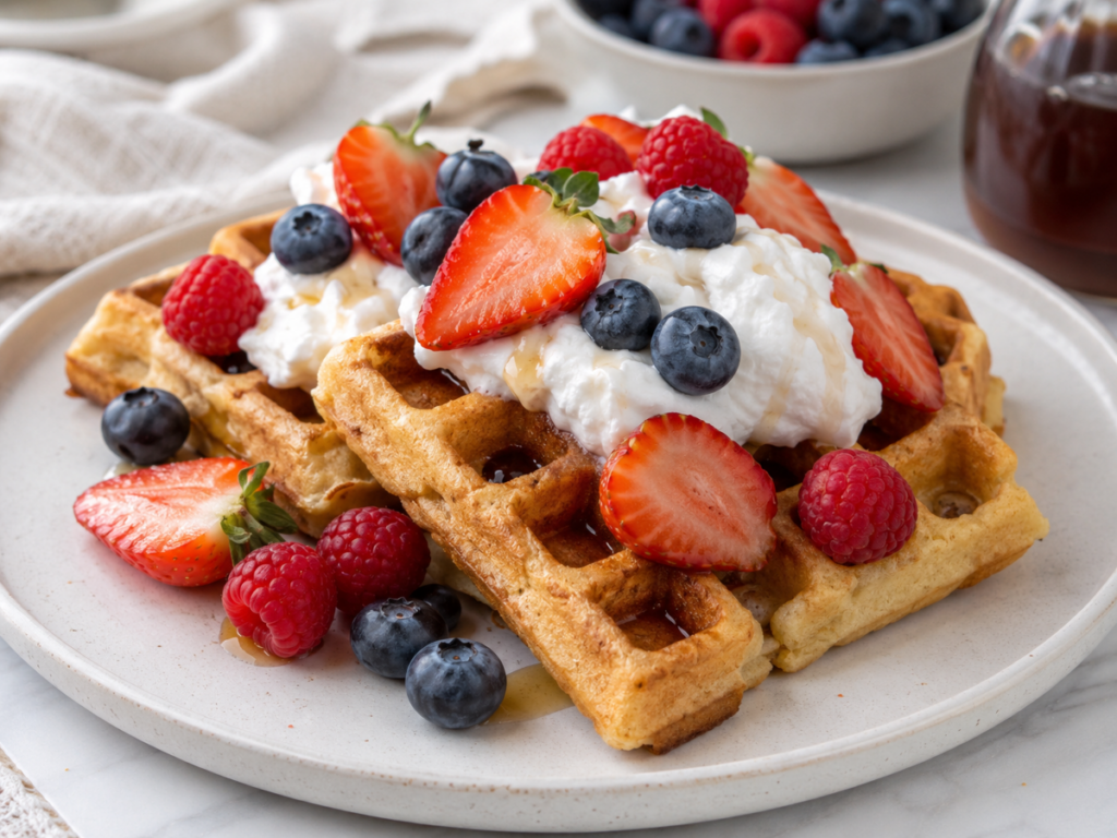 Cassava Waffles with Cream and Berries