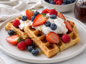 Cassava Flour Waffles with Whipped Coconut Cream and Fresh Berries