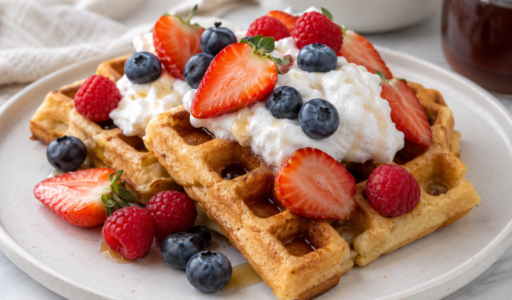 Cassava Waffles with Cream and Berries