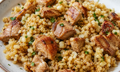 Skillet Chicken Thighs with Garlic Cauliflower Rice