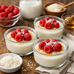Coconut Milk Panna Cotta with Fresh Raspberries