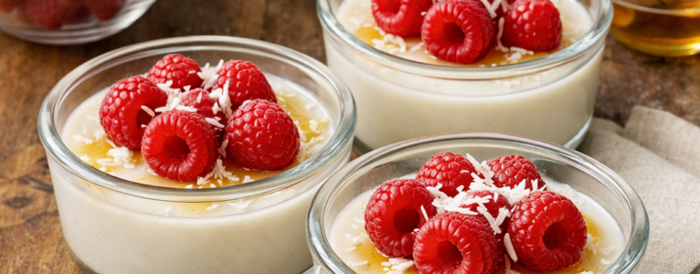 Coconut Milk Panna Cotta with Fresh Raspberries