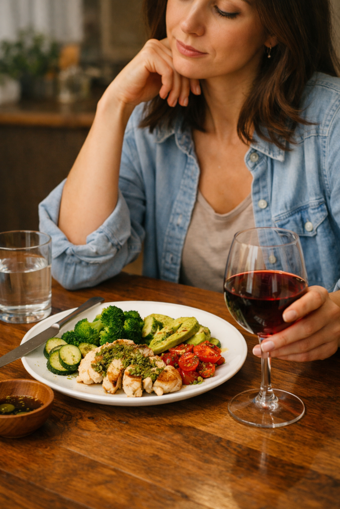 Contemplating a Healthy Meal with Wine