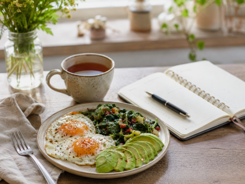 Cozy Breakfast with Greens and Tea