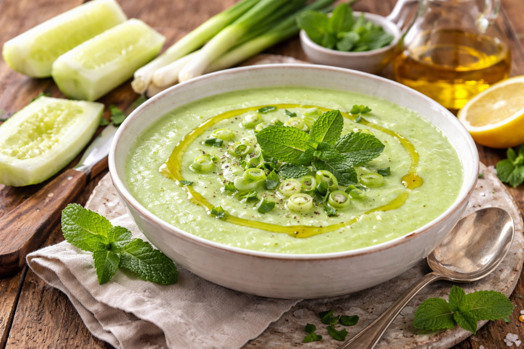Cucumber Mint Gazpacho with Garnishes