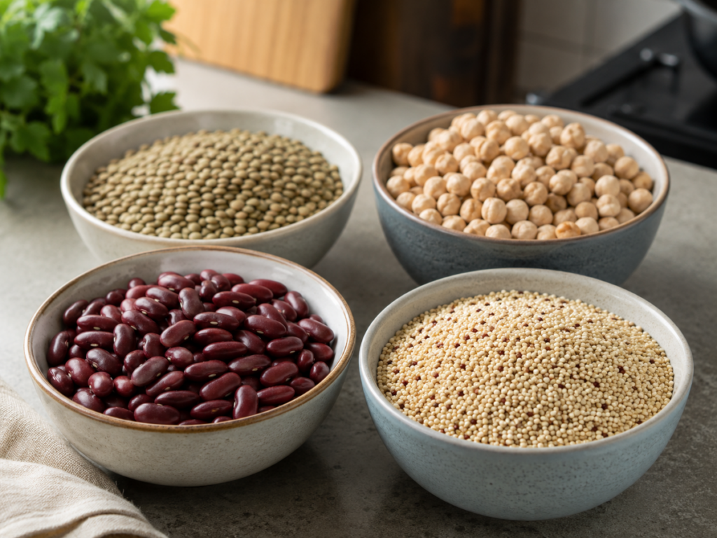 Four Bowls Colorful Legumes