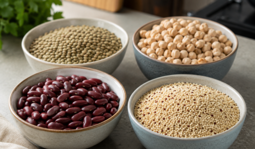 Four Bowls Colorful Legumes