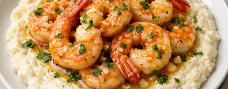 Garlic Butter Shrimp with Mashed Cauliflower