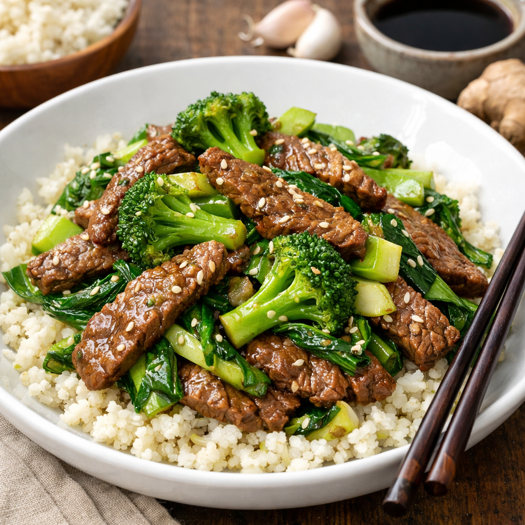 Grass-Fed Beef Stir Fry with Cauliflower Rice