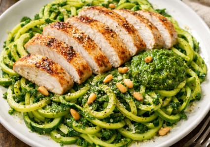 Grilled Chicken with Pesto Zoodles