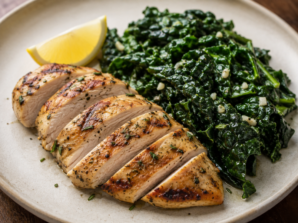 Grilled Chicken with Sauteed Kale