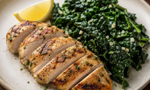 Pasture-Raised Chicken Breast with Garlic Kale