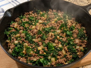 One-Pan Ground Beef and Kale