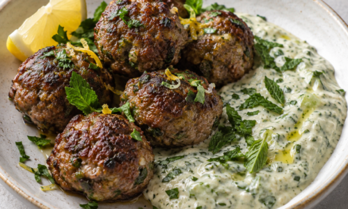 Herbed Lamb Meatballs with Cucumber-Mint Tahini Sauce