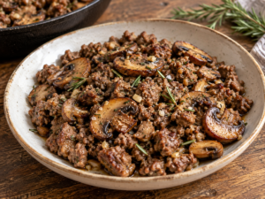 Grass-Fed Lamb & Mushroom Skillet with Rosemary and Garlic