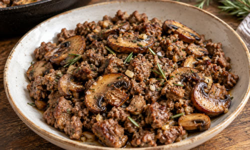 Grass-Fed Lamb & Mushroom Skillet with Rosemary and Garlic