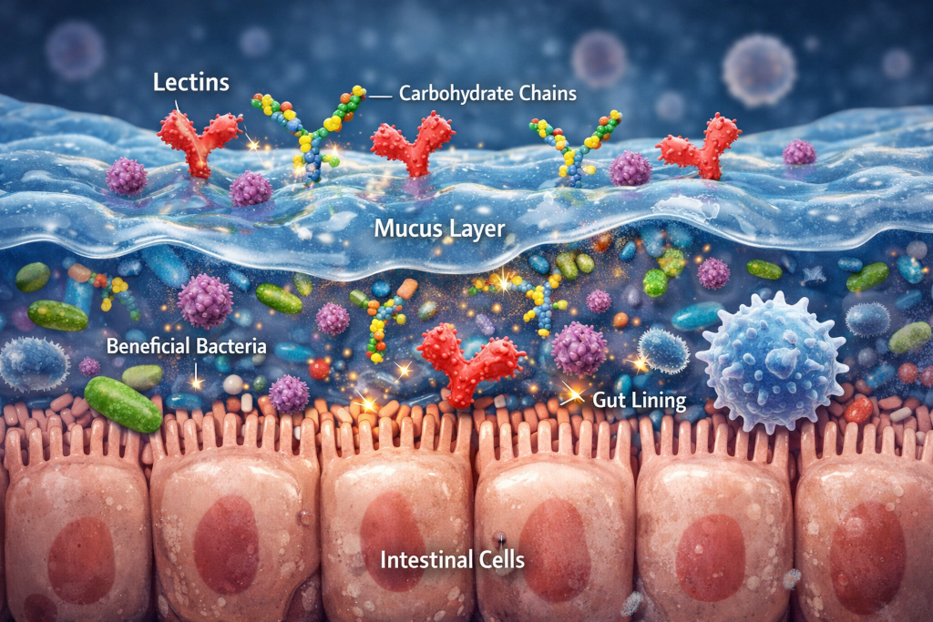Lectins binding gut mucus
