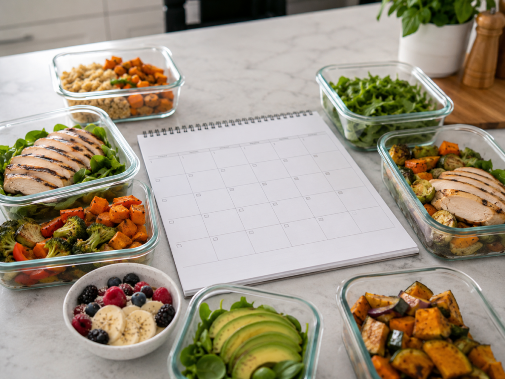 Meal Prep Planning on Clean Countertop