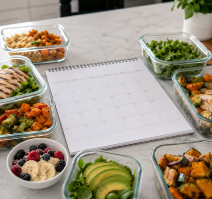 Meal Prep Planning on Clean Countertop