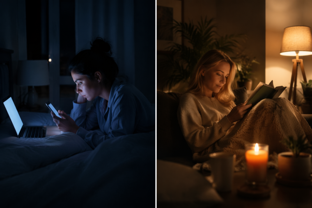 Nighttime Moods Digital vs Cozy Comfort