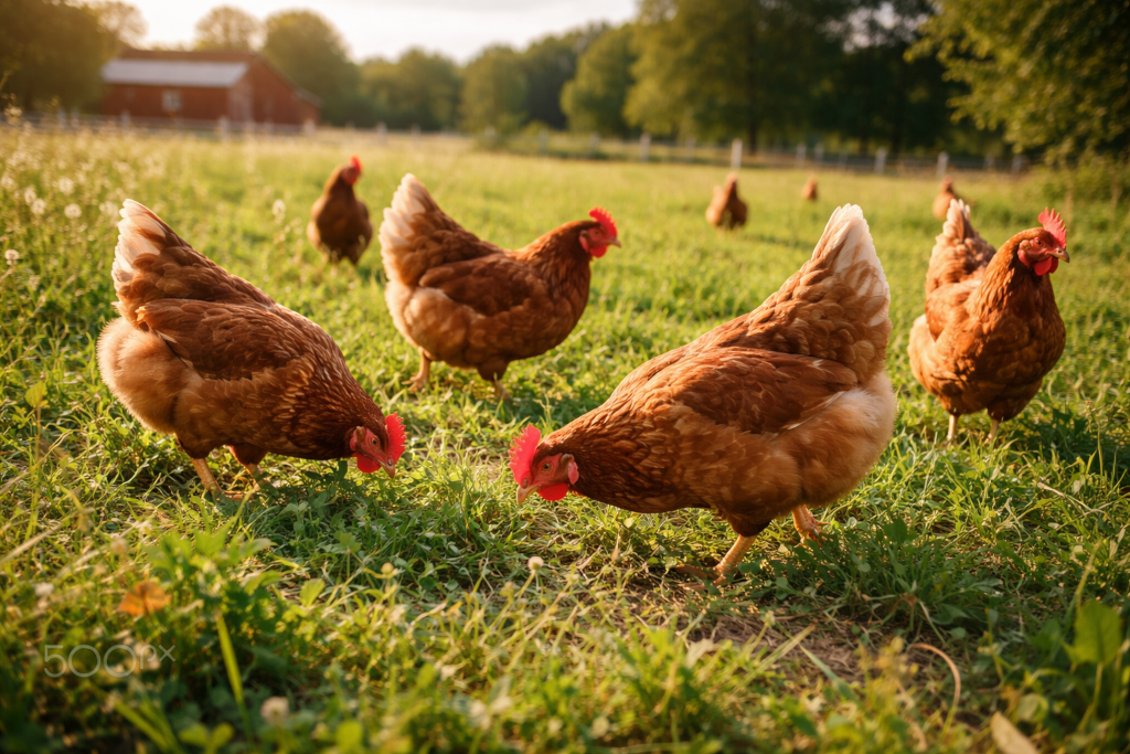 Pastured Raised Hens Grazing