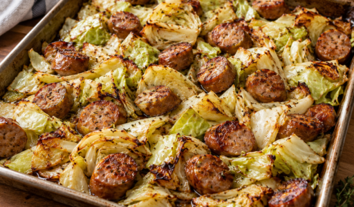 Roasted Sausage and Cabbage in Baking Pan