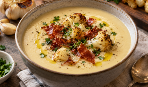Rustic Cauliflower Soup With Crispy Prosciutto