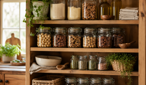 Rustic Pantry with Jars and Herbs