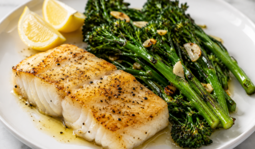 Seared Cod with Garlic Broccolini
