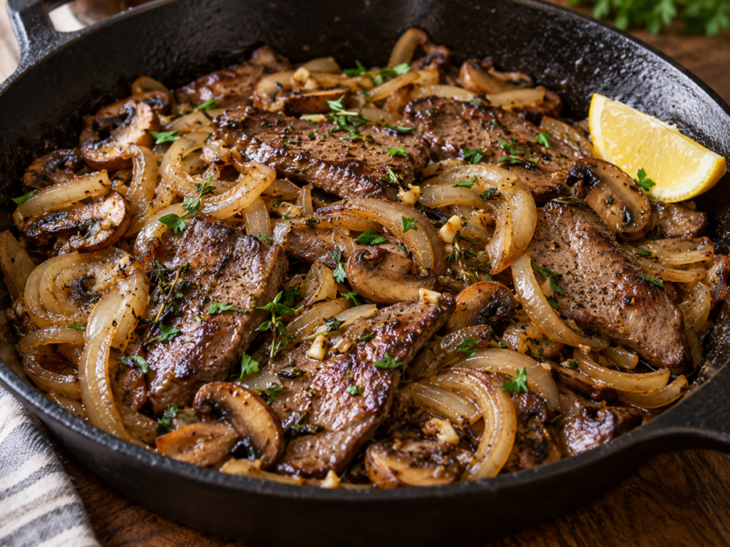 Seared Liver and Onions Skillet with Mushrooms