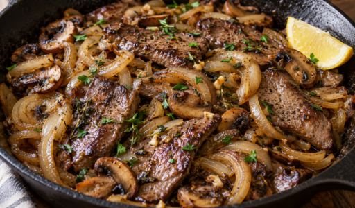 Seared Liver and Onions Skillet with Mushrooms
