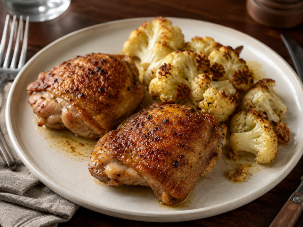 Seared Pastured Chicken with Seared Cauliflower