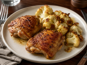 Pasture-Raised Chicken Thighs with Roasted Cauliflower