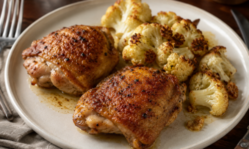 Pasture-Raised Chicken Thighs with Roasted Cauliflower