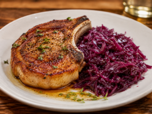 Pasture-Raised Pork Chops with Braised Red Cabbage