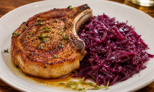 Pasture-Raised Pork Chops with Braised Red Cabbage