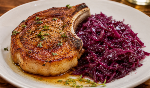 Seared Pork Chops with Braised Cabbage