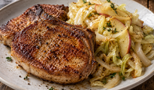 Seared Porkchops with Apple Cabbage