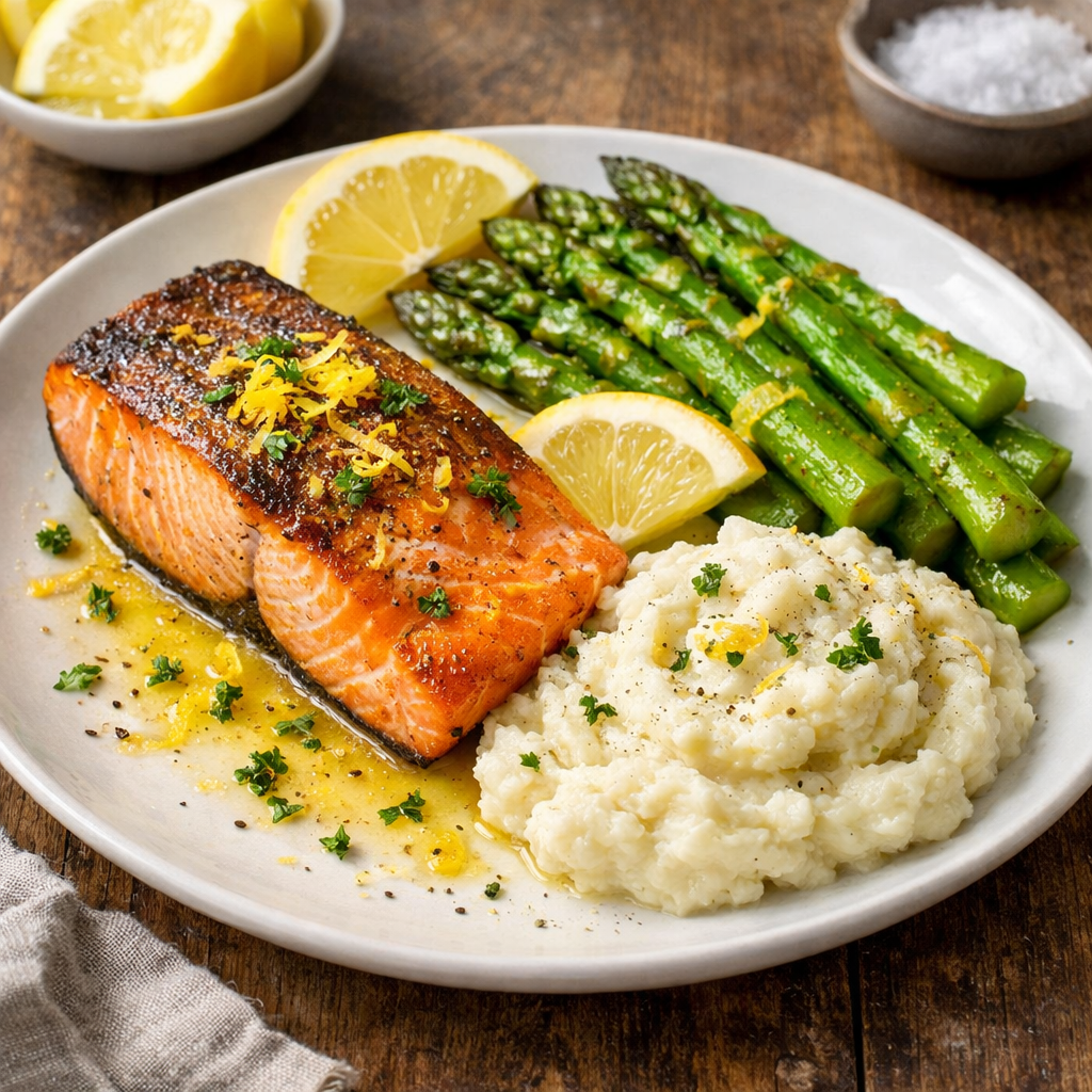 Seared Salmon with Sauteed Asparagus