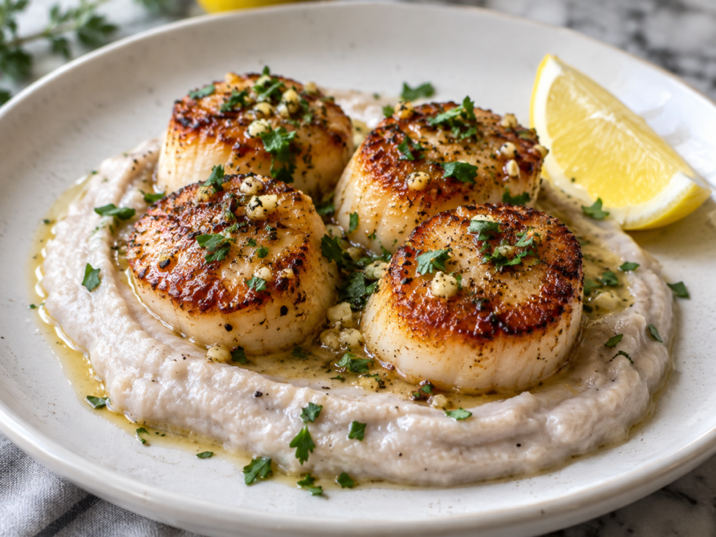 Seared Scallops and Lemon Taro Puree