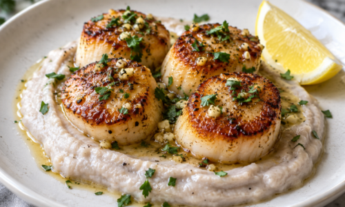 Seared Scallops over Creamy Taro Root Puree