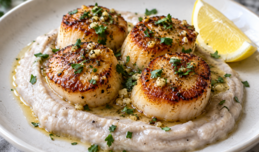 Seared Scallops and Lemon Taro Puree
