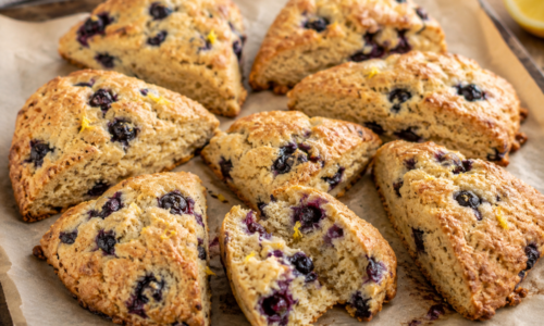 Baked Tiger Nut Flour Blueberry Scones with Lemon Zest
