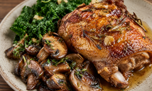 Roasted Turkey Thighs with Sautéed Mushrooms