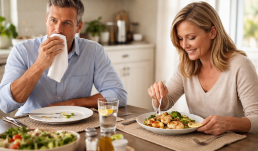 Two People Eating, One Done