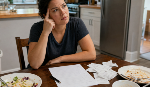 Woman Contemplating Recent Meals with Questionnaire